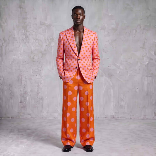 Pink & Orange Polka Dot Men's Suit