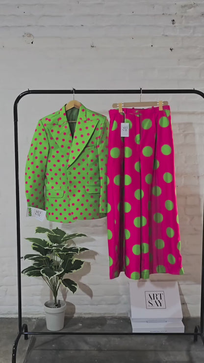 Green and Pink Polka Dot Satin Co-ord Set