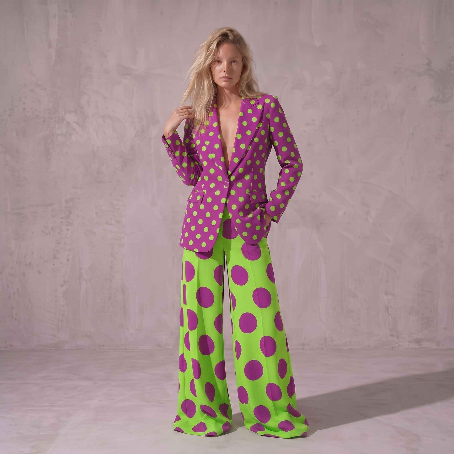 Purple & Green Polka Dot Blazer Suit Set