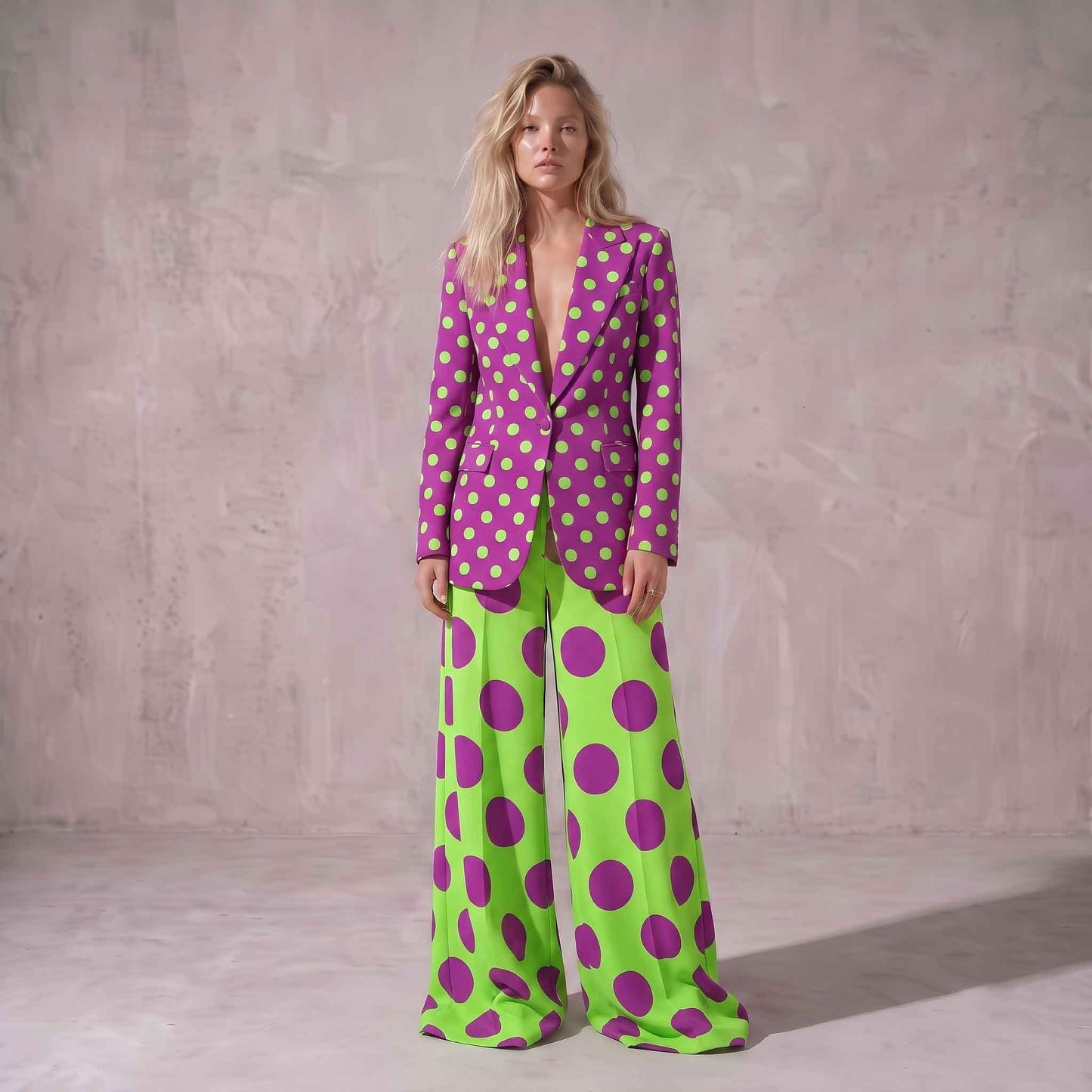 Purple & Green Polka Dot Blazer Suit Set