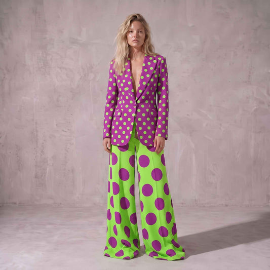 Purple & Green Polka Dot Blazer Suit Set
