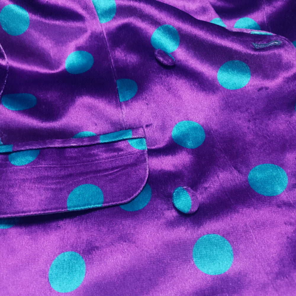 Polka Dot on Purple - Double-Breasted Velvet Blazer