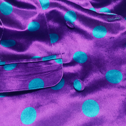 Polka Dot on Purple - Double-Breasted Velvet Blazer
