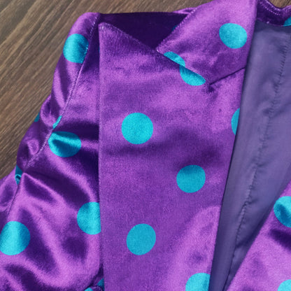 Polka Dot on Purple - Double-Breasted Velvet Blazer