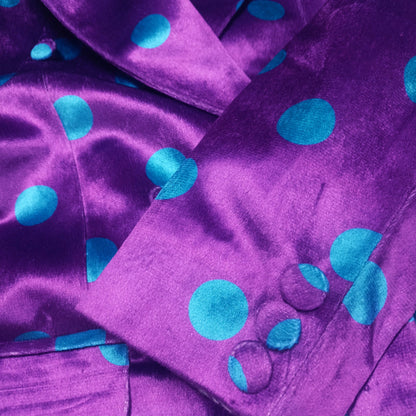 Polka Dot on Purple - Double-Breasted Velvet Blazer