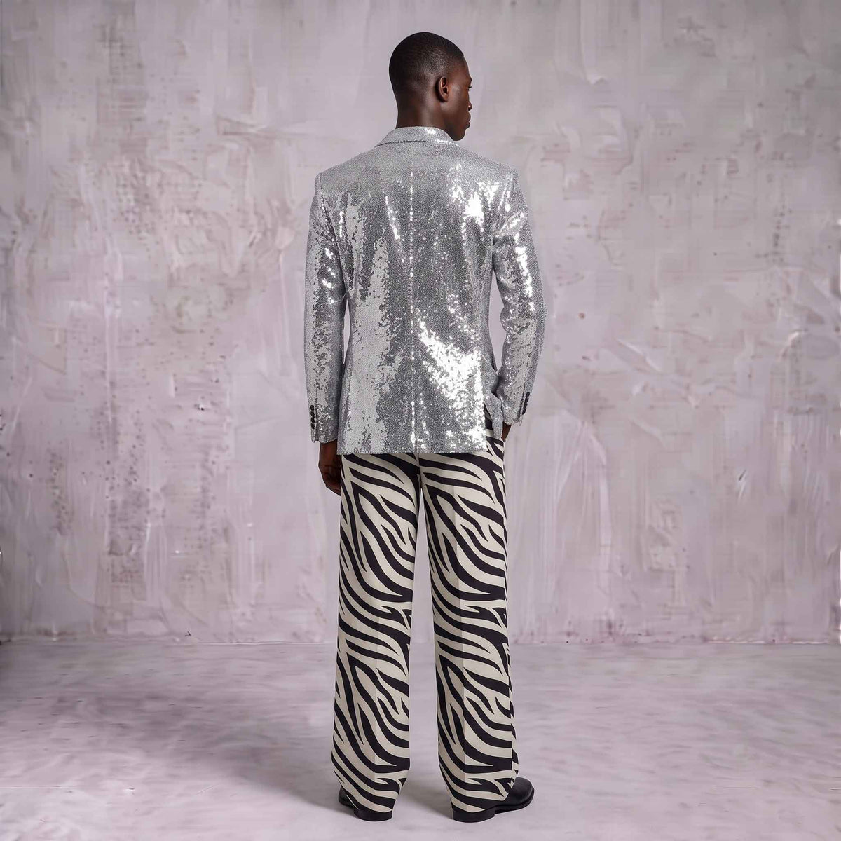 Silver Sequin Blazer & Zebra Print Men's Suit