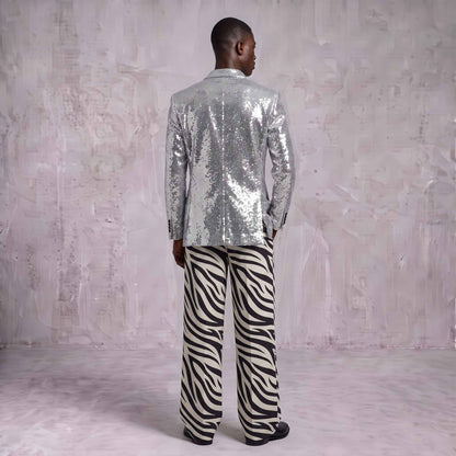 Silver Sequin Blazer & Zebra Print Men's Suit