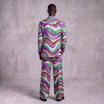 Multicolor Wave Print Men's Suit